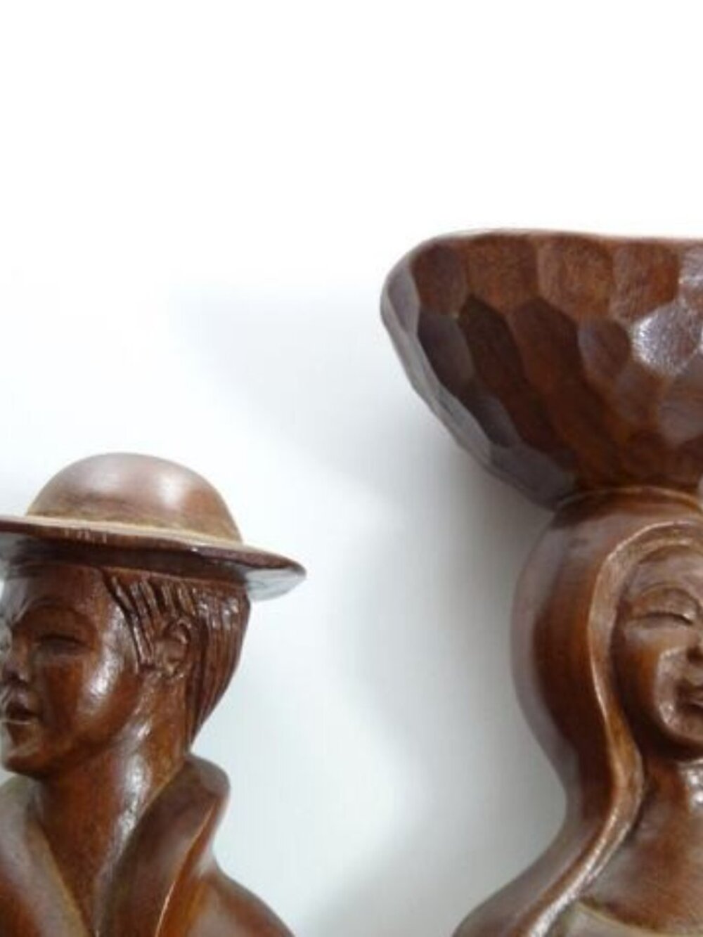 Vintage Boho Wooden Decor Wood Busts Man and Woman Eclectic Rustic